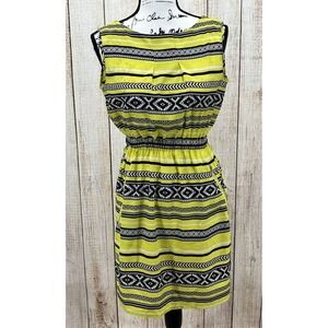 Feathers Dress Size Small Tribal Print Neon Green Dress Zippered Pockets
